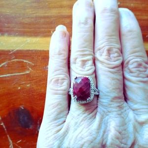 #8 Large Statement Sterling Silver Genuine Raw Ruby Checkerboard Cut Ring Size 5